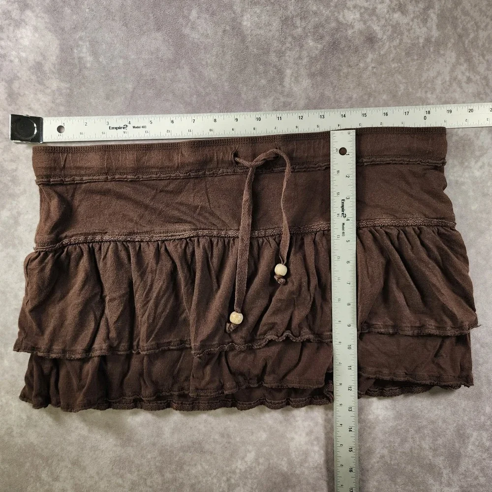 Old Navy Skirt Womens Medium Brown Cotton Modal Tiered Ruffle Mini Drawstring